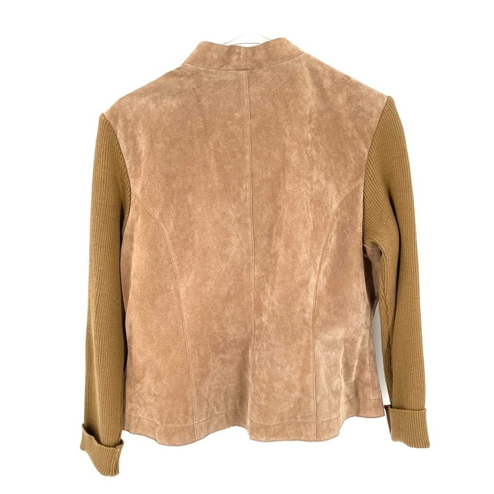 Coldwater Creek Leather Tan Heavy Sweater Western Laser Cut Design Jacket - Picture 3 of 4